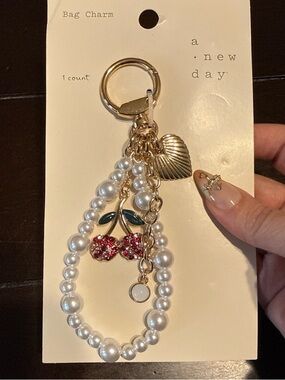 a new day Gold & Red Pearl Cherry Bag Charm 🍒